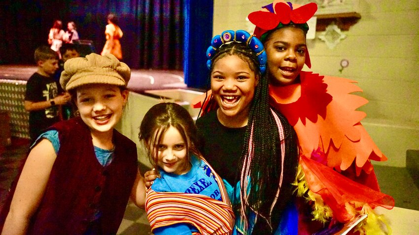 From left, Amelia Brugger Ford (4th grade), Emma Simpson (4th grade), Malina Covington (6th grade) and Kai Williams (6th grade) will be performing with many  other children in &ldquo;Aladdin Kids&rdquo; March 14 and 15, 6:30 p.m., at Houston Elementary School, Allens Lane &amp; Rural Lane in West Mt. Airy.
