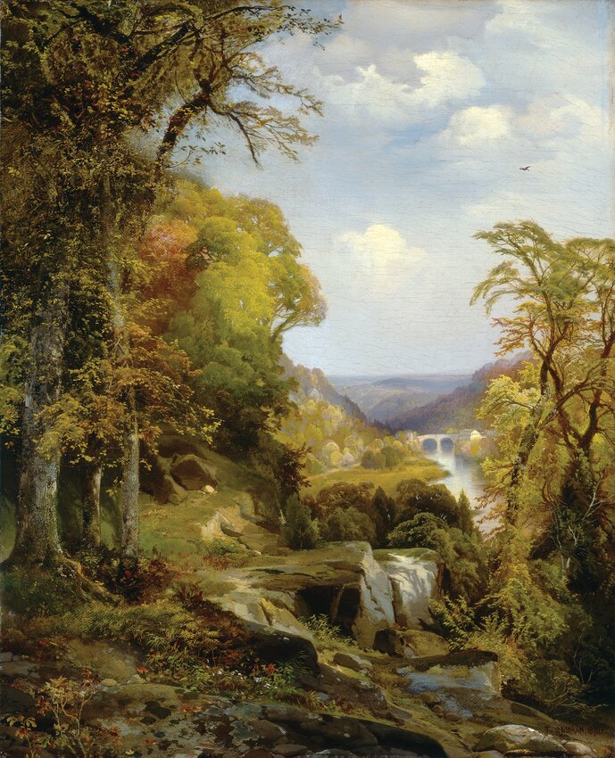 &ldquo;On the Wissahickon&rdquo; by Thomas Moran, painted in 1870, looks south over the landscape toward the Bells Mill Road bridge. Source: Private Collection, courtesy of the Turak Gallery.