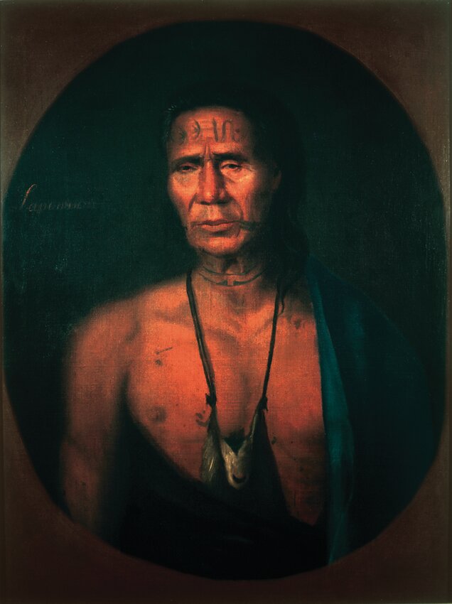 A portrait of Lenni-Lenape Chief Lapowinska, one of the earliest of the Lenni-Lenape, painted circa 1734 by Gustavus Hesselius.