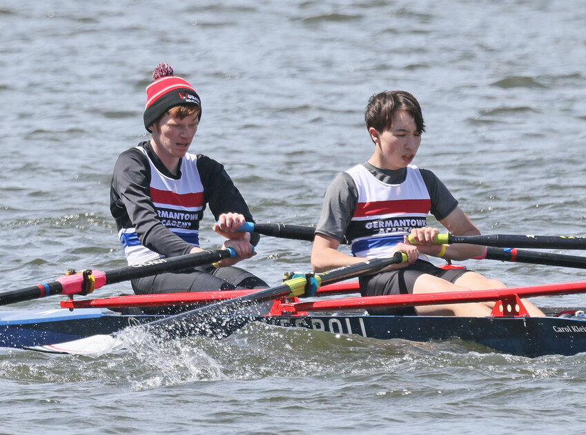A.J. DiFranco (left) and Benjamin Moorhouse competing in the lightweight double for Germantown Academy.