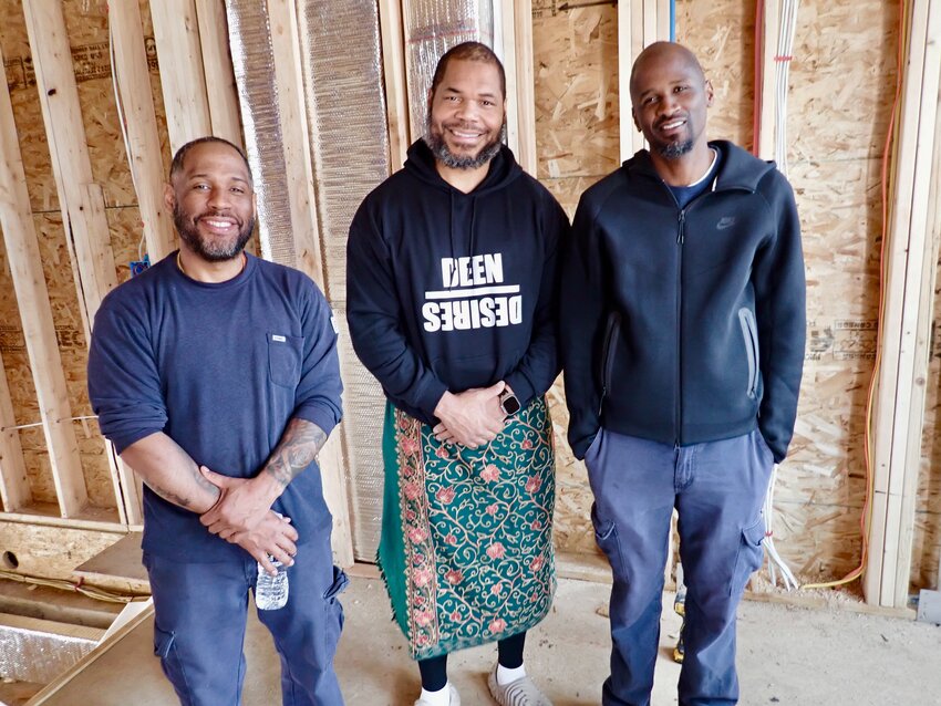 Jonathan Harris (from left), Linard Gay and Ashton Gage all grew up in Mt. Airy just blocks from where their company, 118 E. Sharpnack Street LLC, is constructing  several townhouses and duplexes that will start at $599,000.