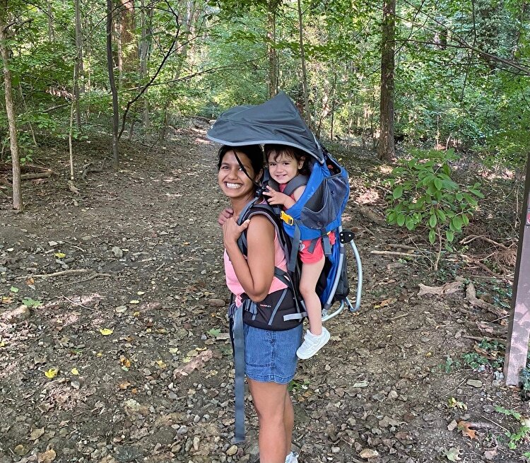 Pragya Gupta -- shown here with her daughter, Althea, in Wissahickon Park -- came to Philadelphia to learn the ins and outs of high finance at Wharton, but she put her investment career on hold when she discovered she had a passion for art. Now the Manayunk-Roxborough Art Center is showcasing her talent.