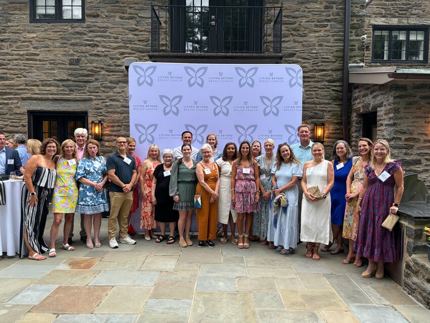 Supporters of the national nonprofit Living Beyond Breast Cancer gathered at the home of Matt and Megan Rutt last Wednesday in preparation for the group&rsquo;s big fall event, the Butterfly Ball. Pictured here are supporters who also subscribe to The Local.