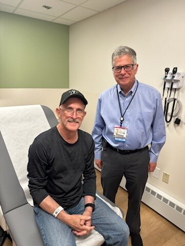 Patient Michael Ellery, left, with Dr. Martin Edelman, chair of Fox Chase Cancer Center's department of hematology/oncology, drives from Cumberland, Md. to Chestnut Hill for treatment.