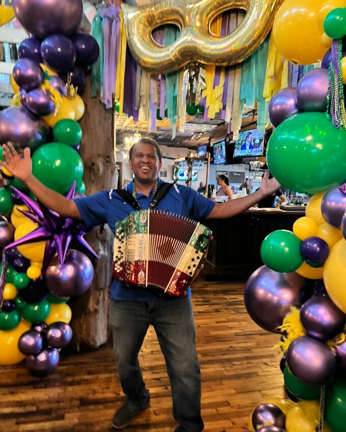 Dikki Du Carrier (above) and The Zydeco Krewe will bring Mardi Gras music to Chestnut Hill.