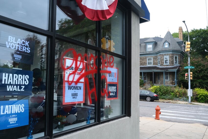 Harris campaign headquarters at the corner of Chelten Avenue and Morris Street on Monday morning. Photo by Tommy Tucker