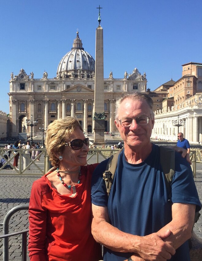 Jay Flaherty and his wife Nanie in St. Peter&rsquo;s Square on a 2016 trip to Rome.