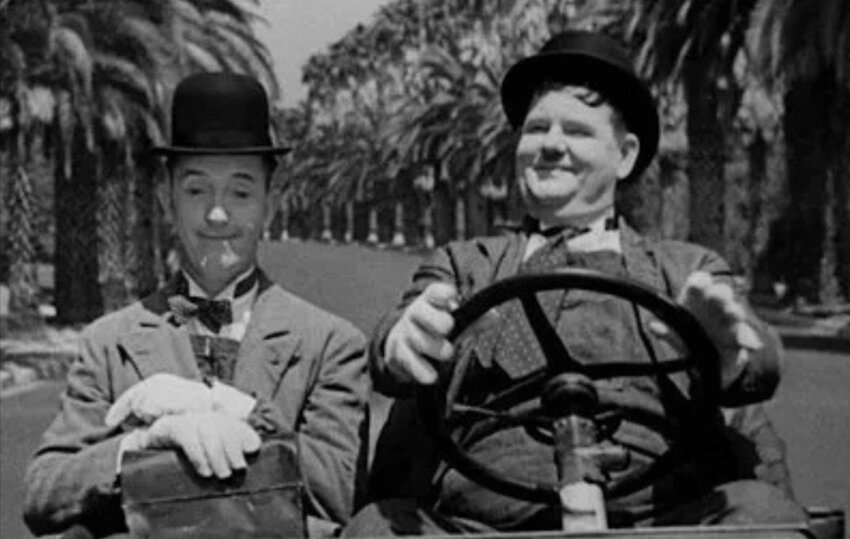 Legendary comedy team Oliver Hardy (right) and Stan Laurel will demonstrate their skill at slapstick Tuesday, March 18, during The Chestnut Hill Film Group's screening at Woodmere.