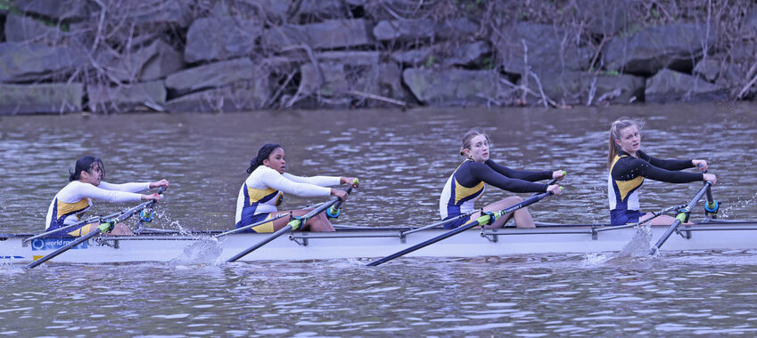 These Penn Charter girls gave their all to achieve a narrow victory in the novice quad event.
