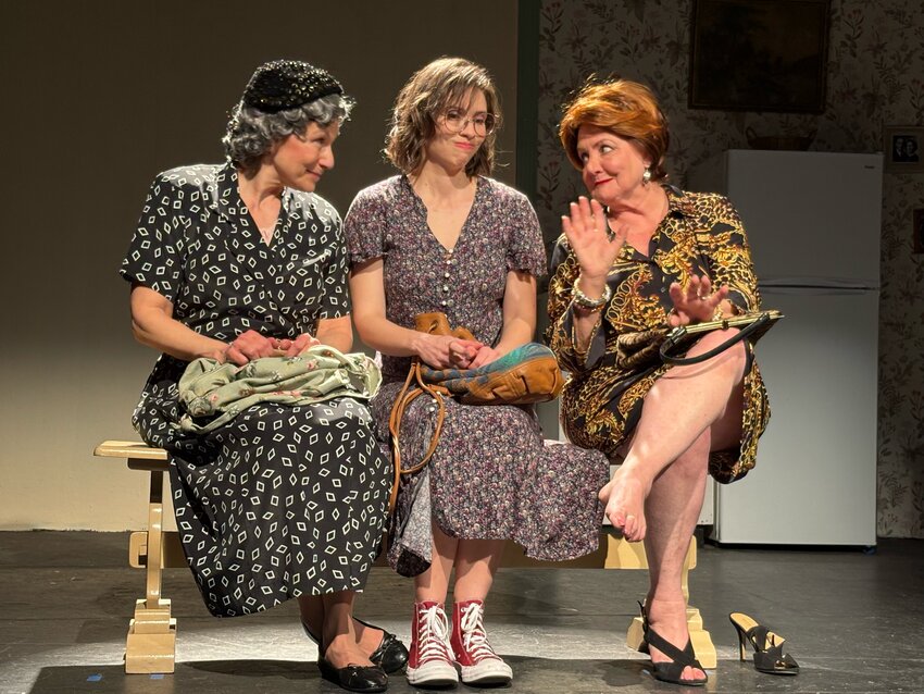 Bubbie (Stacy Skinner, l.) and Hannah (Lorraine Barrett, r.) talk to Isabelle (Elizabeth Clarkin-Breslin, center) about her romance prospects.