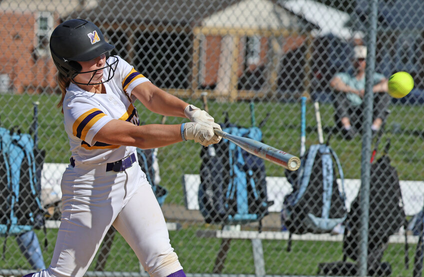 Mount St. Joseph junior Kaitlyn Cockerham is seen here hitting a single in the third inning. Next time up, she had a three-run home run.