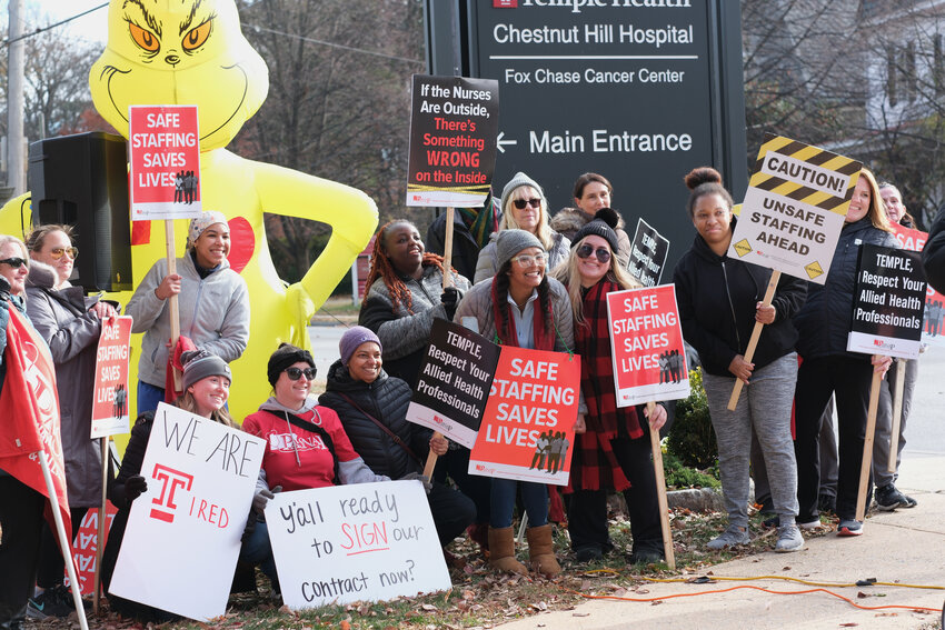 Nurses and technicians at Chestnut Hill Hospital organized an informational picket on Nov. 4, protesting staffing issues and low wages.