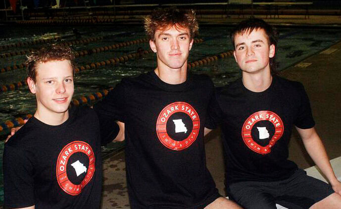 GRAHAM EISENMANN, CALEB CHRESTMAN AND KADEN BOWLING will be among Ozark's representatives at this weekend's Class 2 State Swimming Championships in St. Peters.