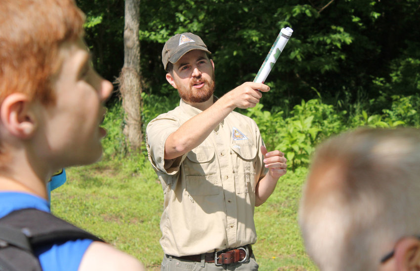 Missouri Department of Conservation Forester Patrick Curtin taught Ozark Middle School students about using leaves to identify trees during a program at The OC May 14.