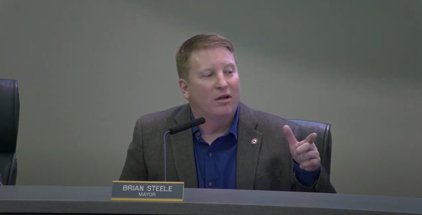NIXA MAYOR BRIAN STEELE did not speak on efforts to have him recalled from office at a Nixa City Council meeting conducted July 12, 2021.