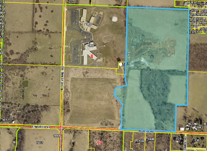 RIVERTON PARK will sit on the north side of North Street in the shaded area on this GIS map taken using the Christian County Assessor&rsquo;s Office public GIS viewer. Nixa High Pointe Elementary and Summit Intermediate schools sit to the immediate west of the subdivision.