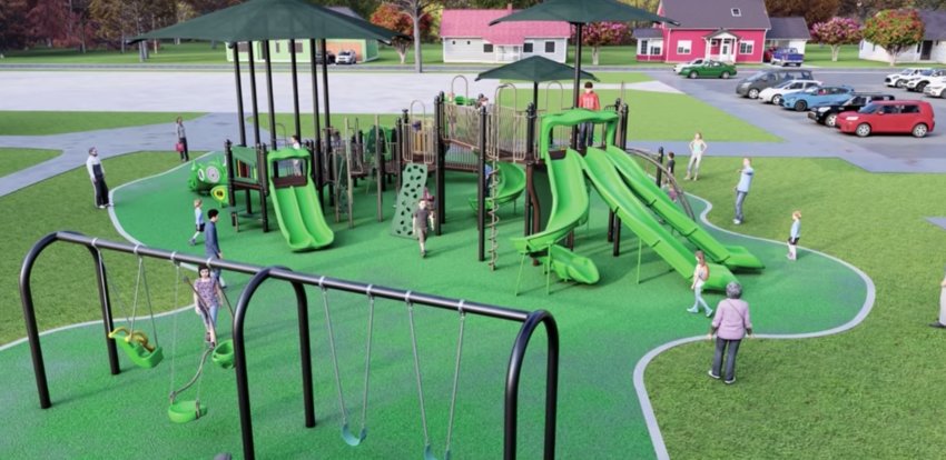 A RENDERING shows the concept for an inclusive playground at Grubaugh Park in Ozark. The playground will be designed for persons of all abilities to play.