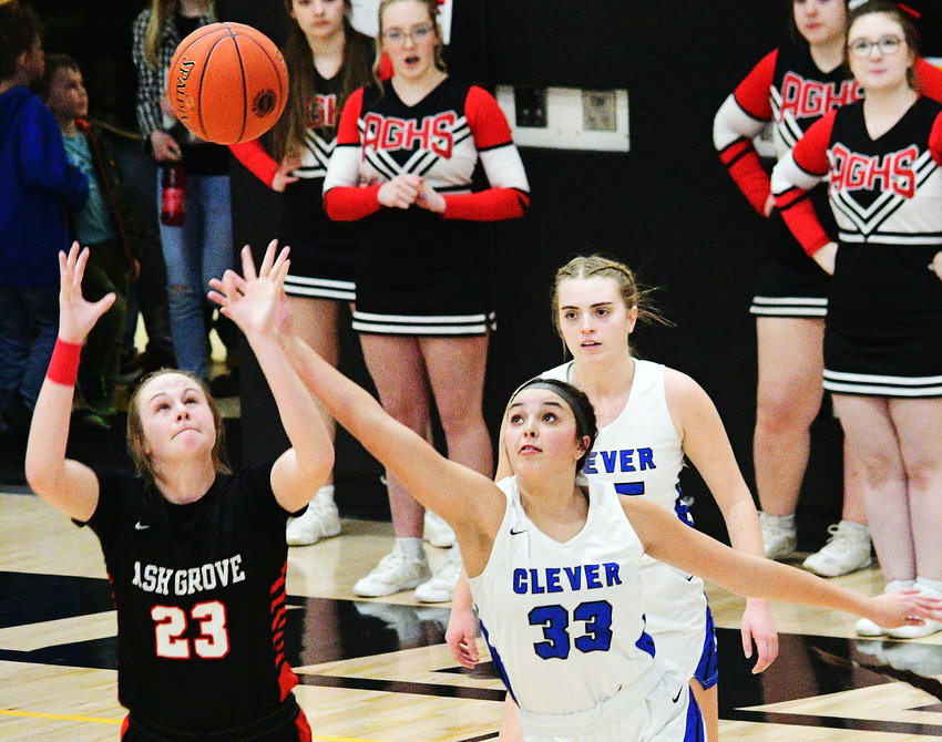 CLEVER&rsquo;S BAILEE MCCLANAHAN defends an Ash Grove pass to the post.