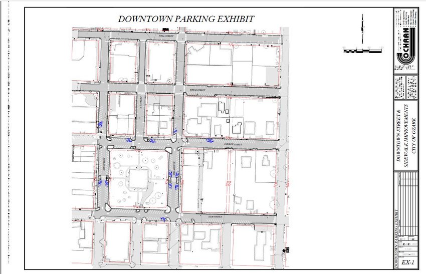 New parking layout from Public Works for the Ozark Downtown area.