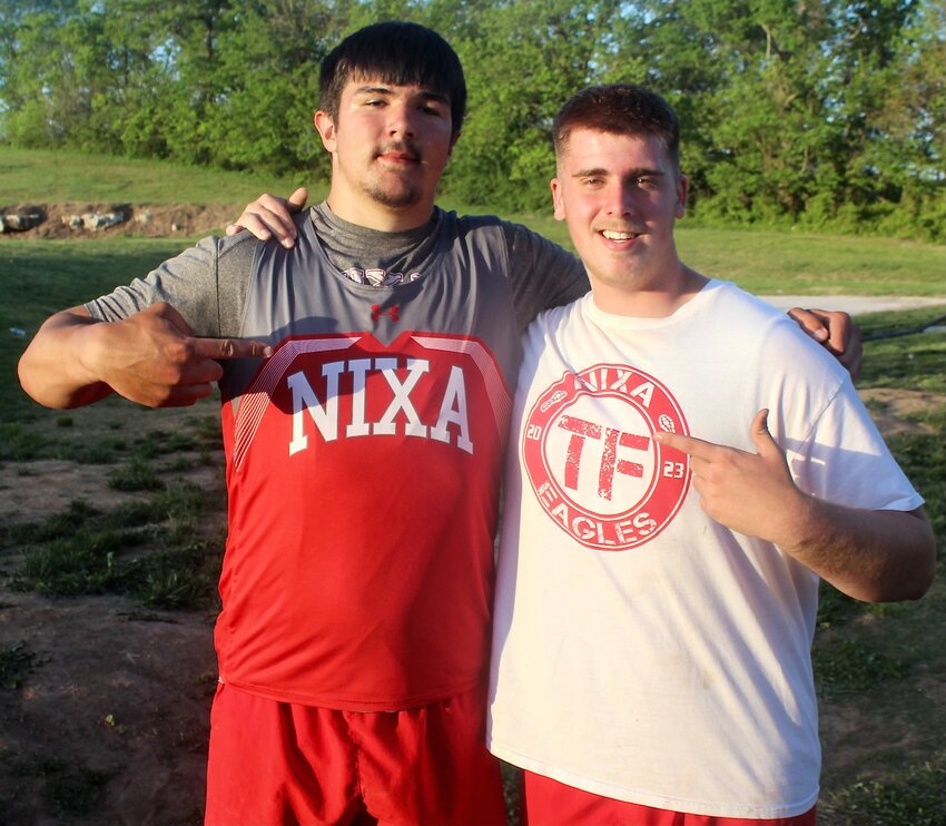 NIXA'S JACKSON CANTWELL AND HAYDEN MAYS placed 1-2 in the discus at last week's COC Track Meet.