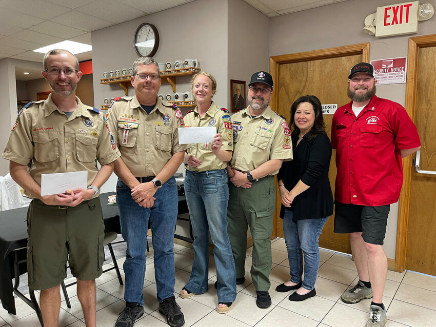 From left: Brad Tummons, Cubmaster Pack 75; Jeff Highley, Scoutmaster Troop 201 B; Amanda Beckley, Scoutmaster Troop 201 G; Jason Factor, Committee Chair Troops 201 B&amp;amp;G; My-Lin Smith, Committee Member Troops 201 B&amp;amp;G and Michael Sweet, Charter Organization Representative Troops 201 B&amp;amp;G and Exalted Ruler at Christian County Elks.