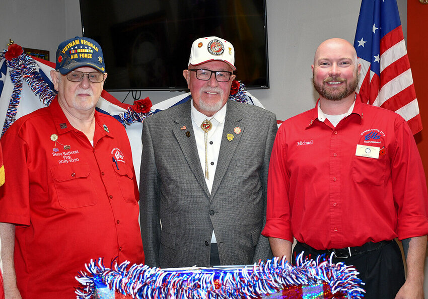 From left: Christian County Elks Americanism Chairman Steve Buttress (Past Exalted Ruler), Ozark resident Larry Lovejoy and Exalted Ruler Michael Sweet.