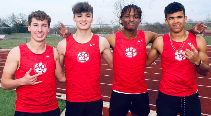 OZARK'S 4 X 200 RELAY will include (l-r) August McComas, Seth Peeples, Kannon Williams and Sam Clark.