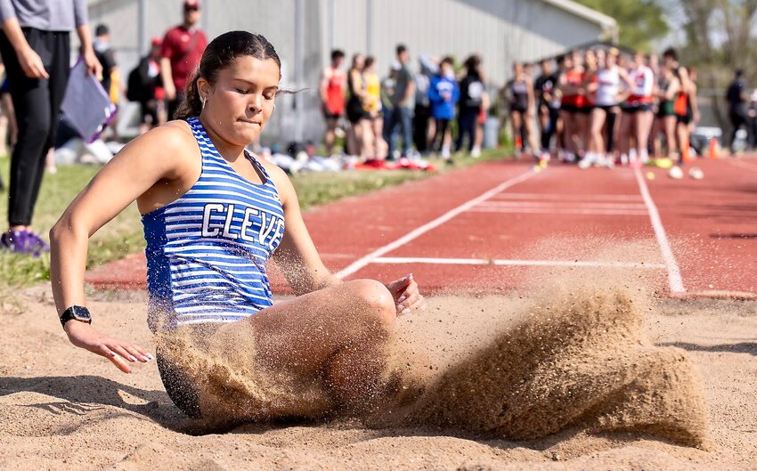 CLEVER'S MALIYA CLARK lands in the sand at the SBU Classes 1-3 Invitational last week.