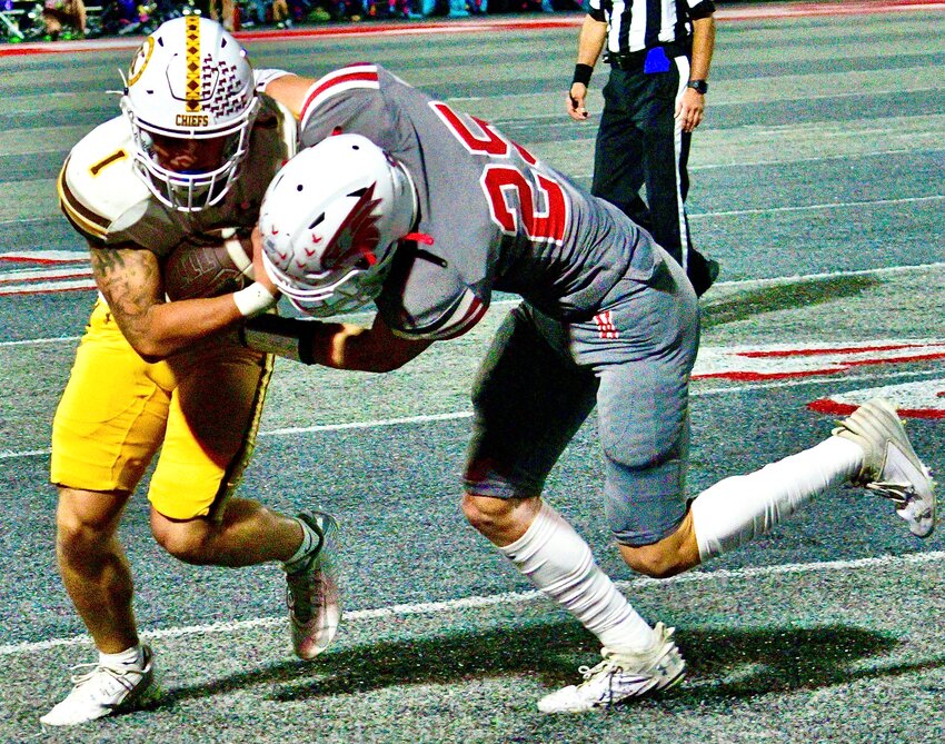 NIXA'S TY KELLIS records a tackle against Kickapoo in Week Six.