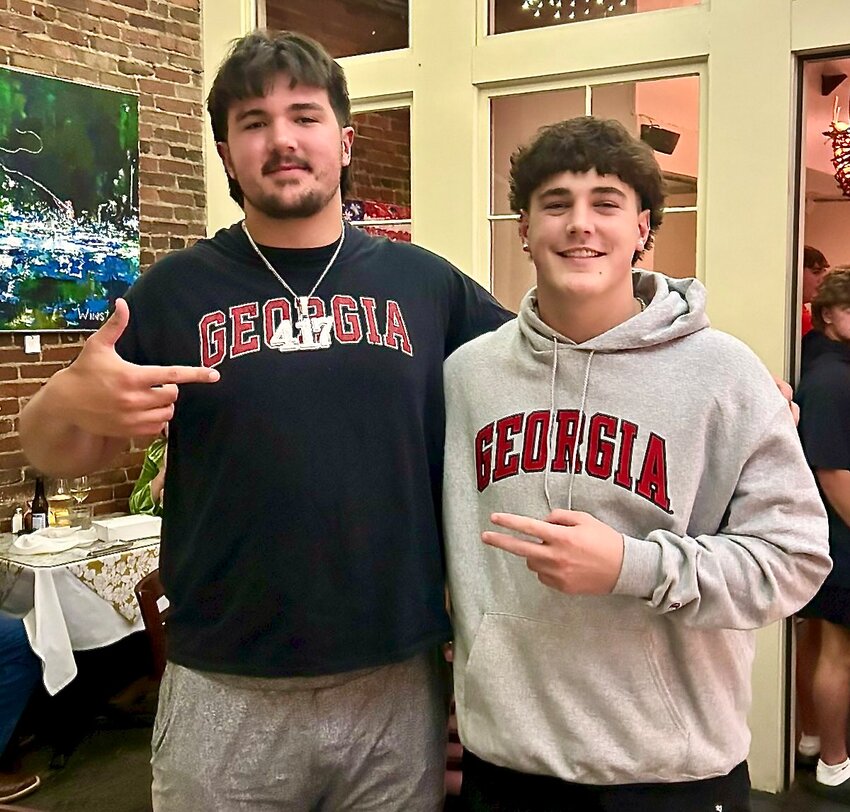 NIXA'S JACKSON CANTWELL poses with Georgia commit Jared Curtis, of Nashville Christian, in Athens, Georgia this past weekend.