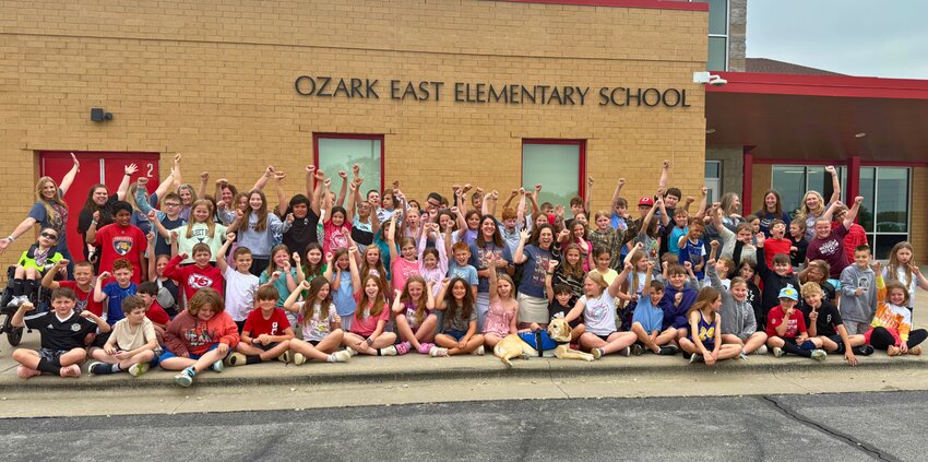Students, teachers, and admin at East Elementary celebrate after East Elementary was named a 2025 Missouri Gold Star School. Photo courtesy of Ozark Public Schools.