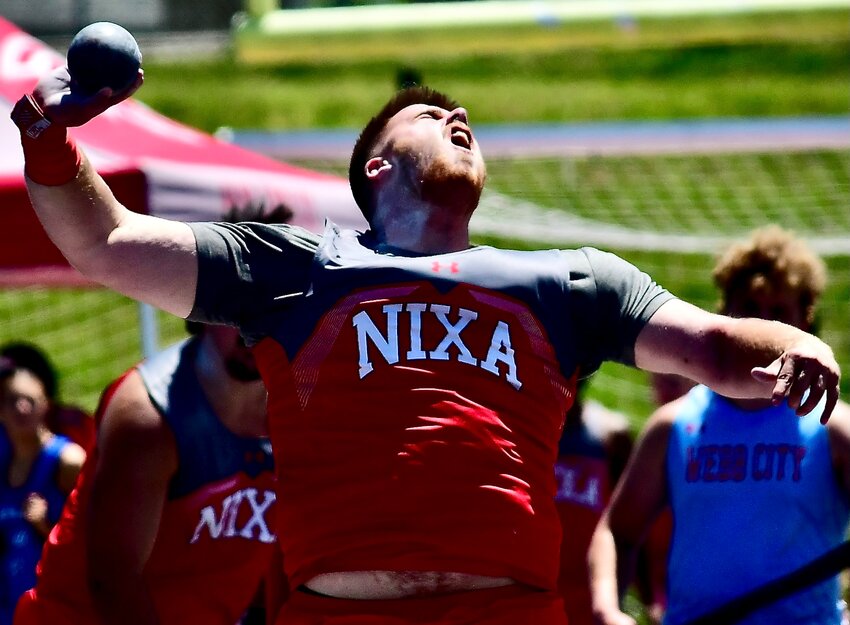 NIXA'S HAYDEN MAYS will go for State championships in both the shot put and discus next year.