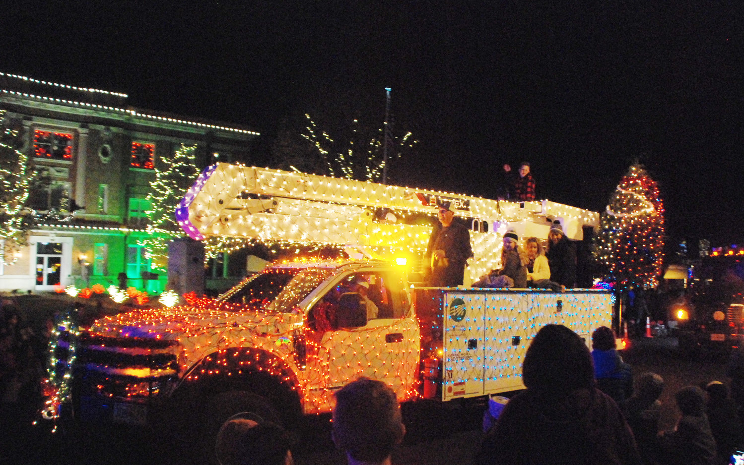 WHITE RIVER VALLEY ELECTRIC COOPERATIVE lit up a bucket truck for the 2021 Ozark Christmas Parade.