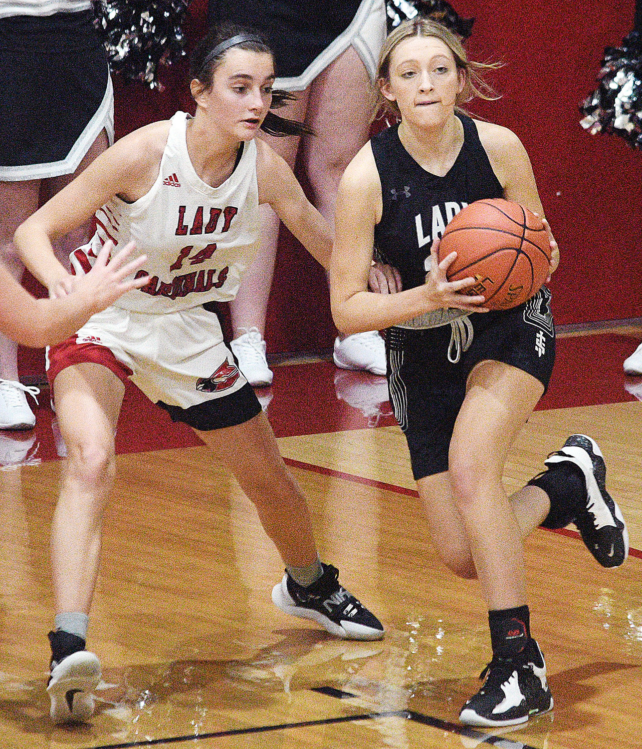 SPARTA’S MYA FULTON looks to make a pass in front of Chadwick’s Lexi Loveland.