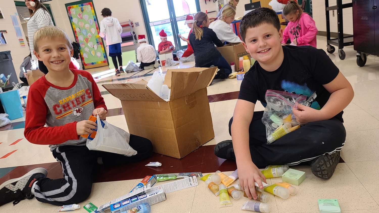 CUB STUDENTS pack hygiene items to donate to the Ozark chapter of Care to Learn, which helps meet the health, hunger and hygiene needs to school-aged children across the Ozarks.