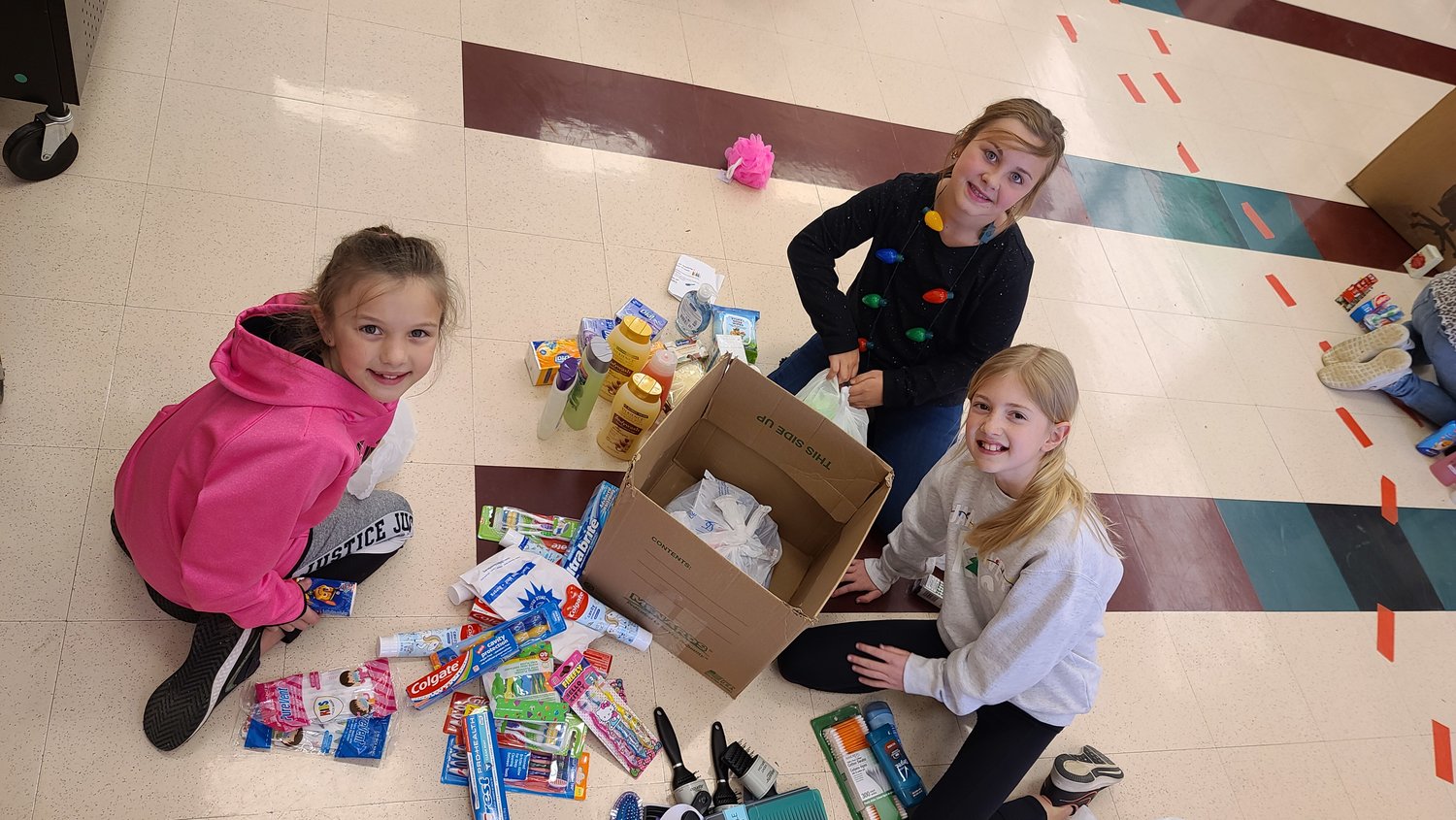 IN DECEMBER, students on the Campus Union Board at North Elementary donated hygiene items, like toothbrushes and toothpaste, deodorant, soap and shampoo, to Care to Learn.