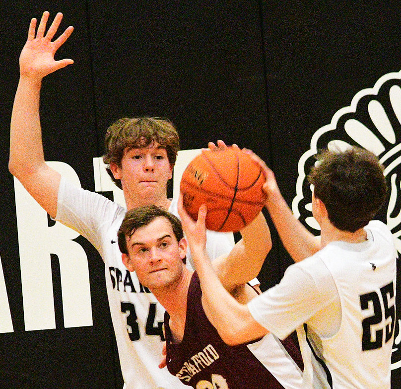 SPARTA'S JACOB LAFFERTY looks to receive a pass in the paint.