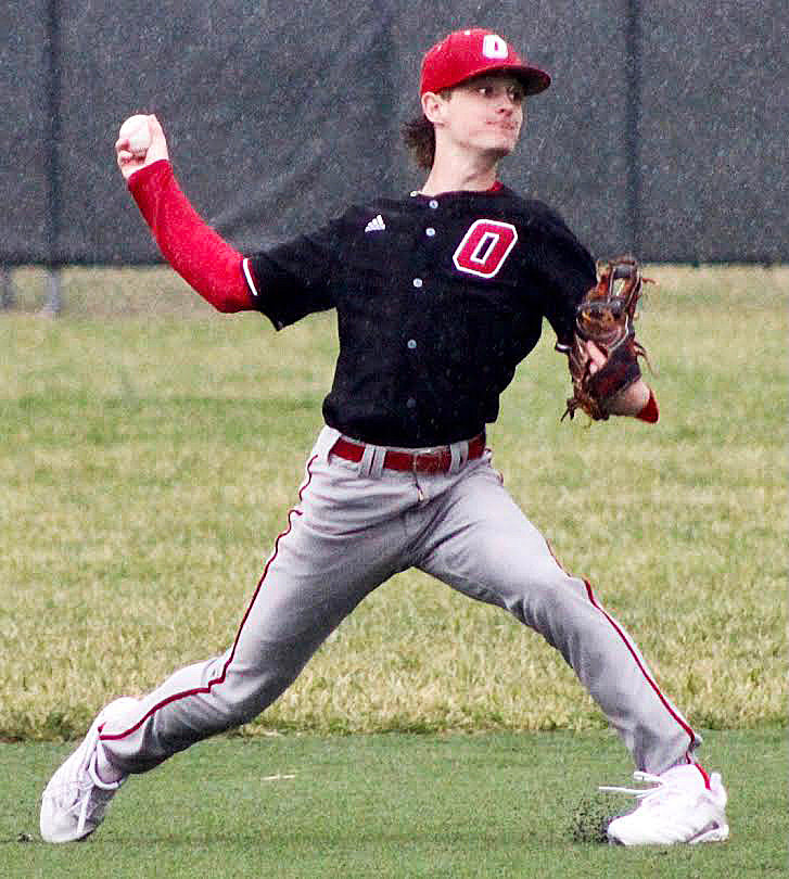 OZARK'S KANNON LITTLE prepares for a throw to first base.