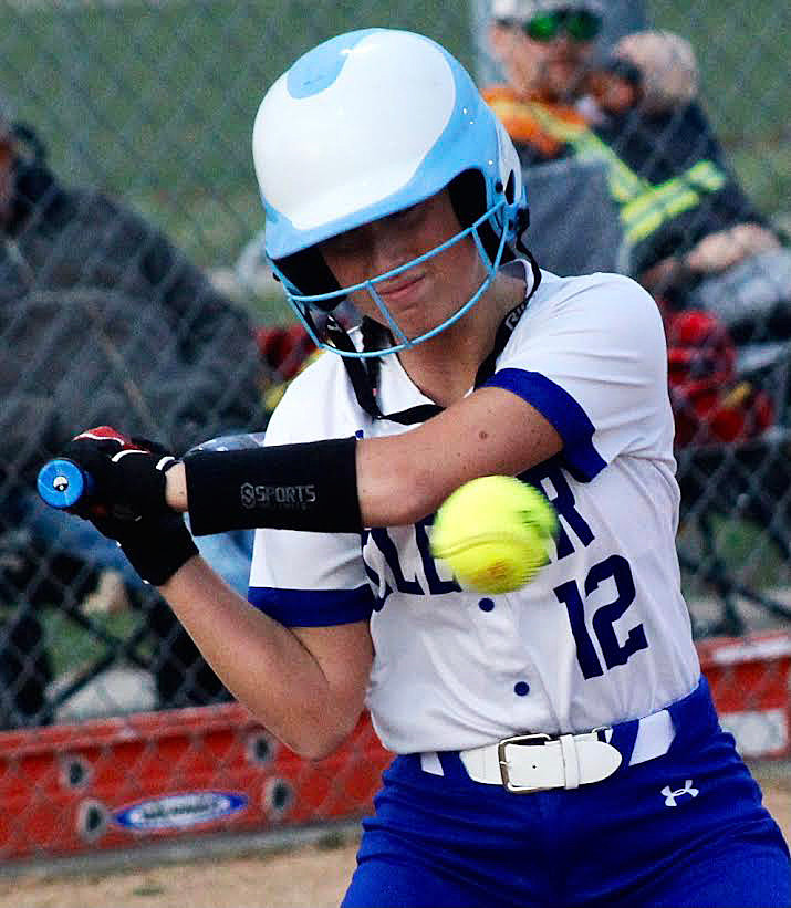 CLEVER'S SYDNEE THRASHER is hit by a pitch.