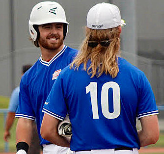 OZARK GRAD COLTON CASTEEL is all smiles after delivering an RBI-single in Show-Me Collegiate League action last week.