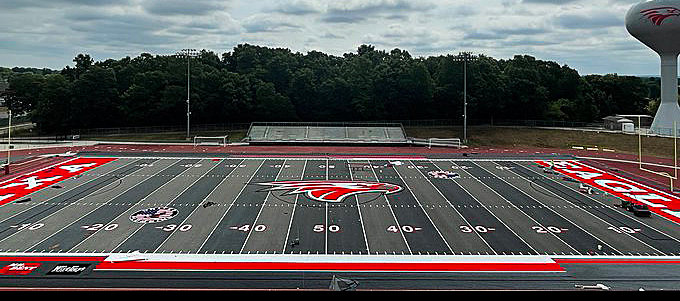 EAGLES STADIUM now boasts a gray turf playing surface.