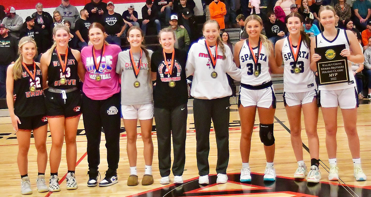 SPARTA'S BRYNN HOLT, MEGAN BROWN AND NATALIE WILKS, after making the Walnut Grove All-Tournament Team earlier this season, are at the Rogersville Tournament this week.