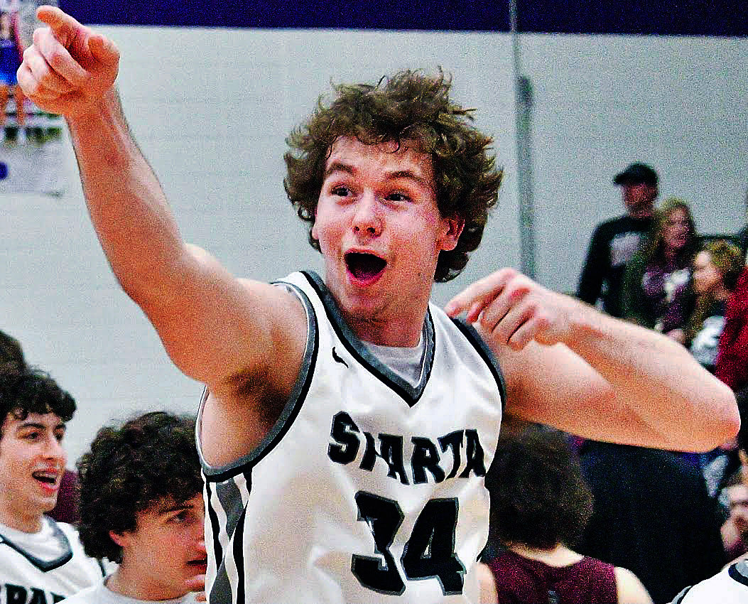 SPARTA'S JACOB LAFFERTY celebrates after the Trojans downed Strafford in Friday's Class 3 District 11 final.