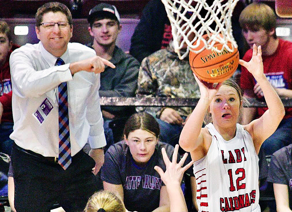 CHADWICK'S MADDIE NALLEY eyes a 3-pointer against Platte Valley in a Class 1 Final Four semifinal Thursday.