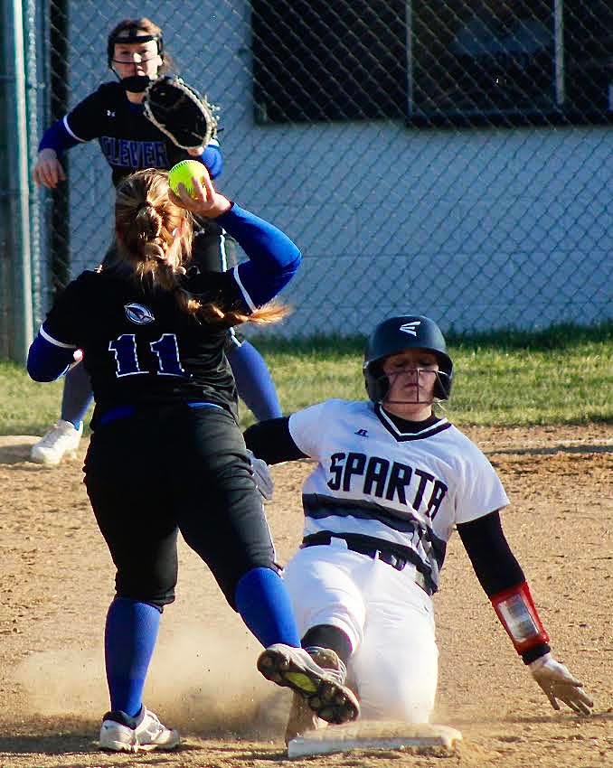 CLEVER'S CHLOE STIDHAM tries to complete a double play.