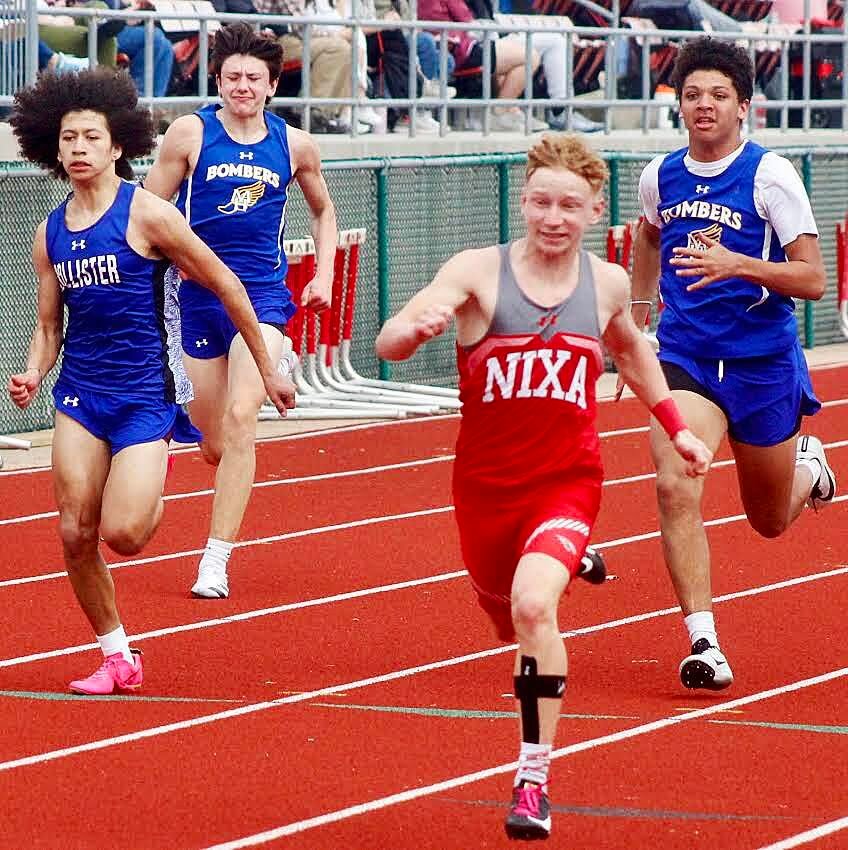 NIXA'S TROY HUFF turns in a time of 11.68 while finishing sixth in the 100.