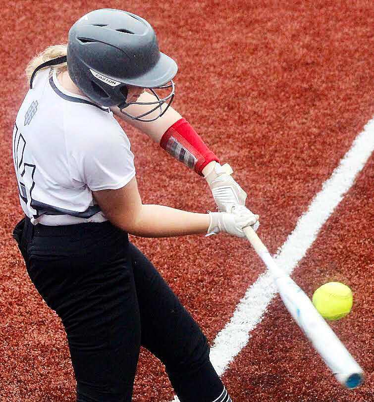 SPARTA'S MADELINE BROWN connects for a base hit.