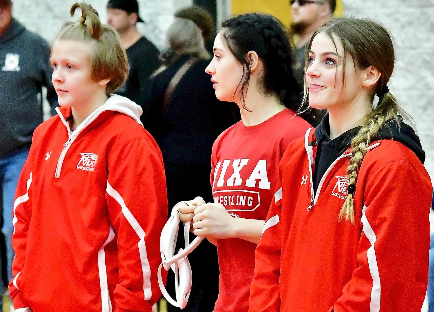 ADDISON HARKINS, MYLEE HARPER AND KELSEY WATTS helped the Lady Eagles win a COC Tournament title in wrestling.