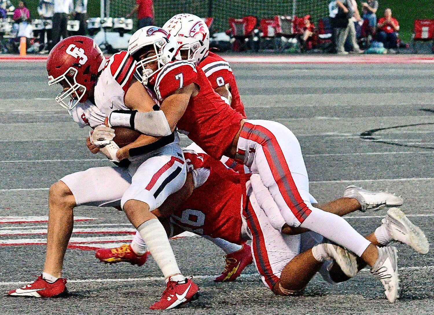 NIXA'S PARKER MANN collects a tackle.