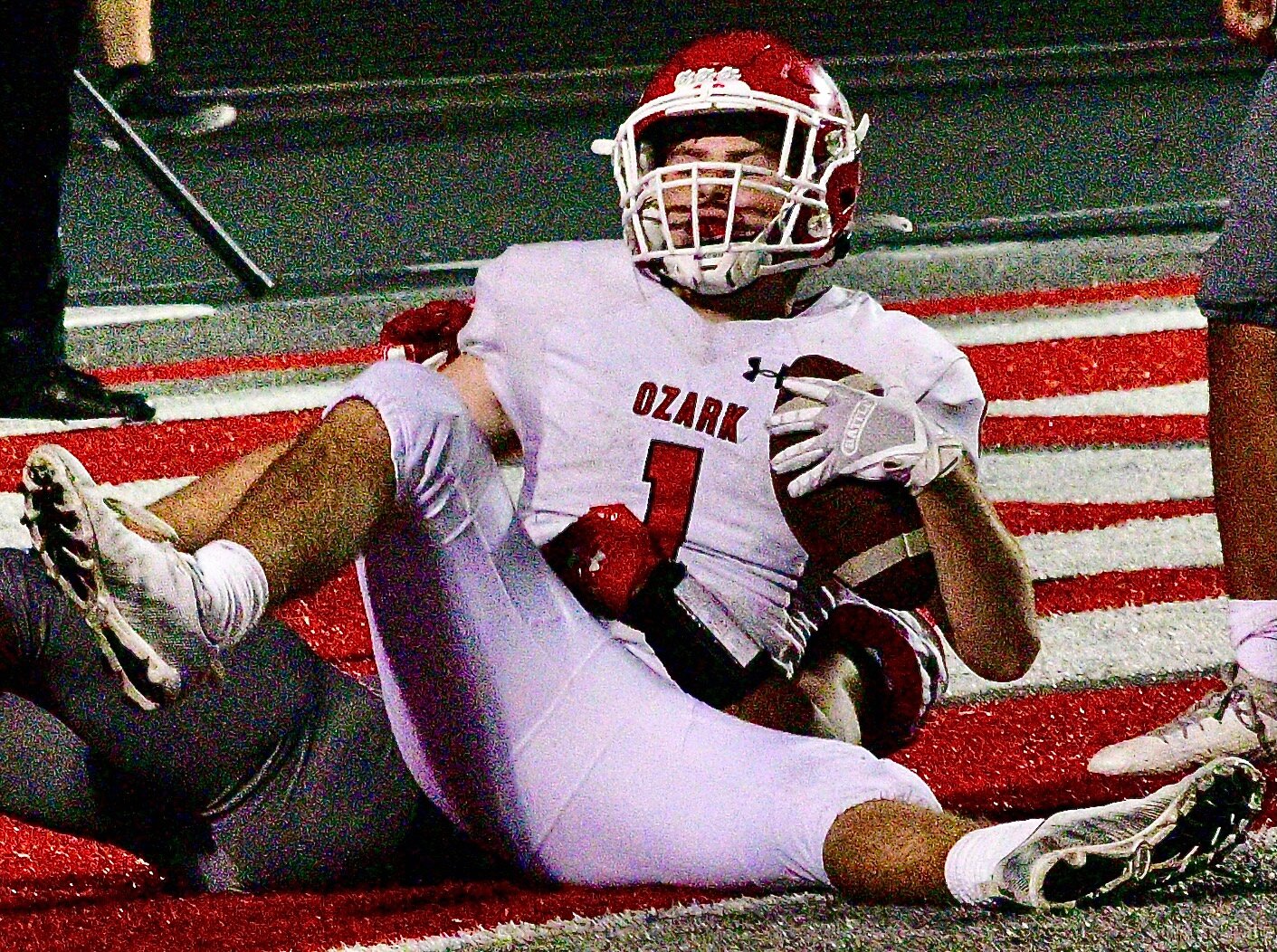 OZARK'S KYLE FITZPATRICK lands in the end zone for a 15-yard touchdown.
